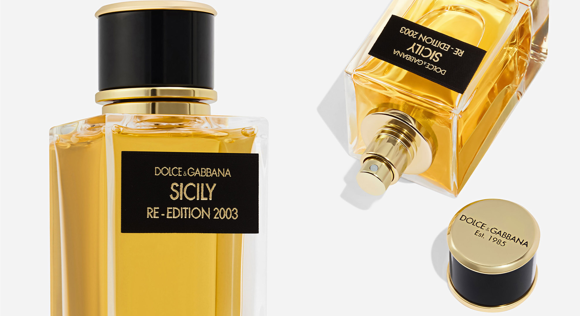 Dolce & Gabbana Sicily Re-Edition 2003 Eau de Parfum Flakon mit schwarzem Etikett und goldener Stickerei